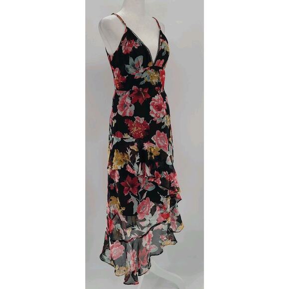 Y2K Babydoll Fairygoth Maxi Dress Small Plunge Sheer Floral Asymmetrical Lace - Picture 6 of 14